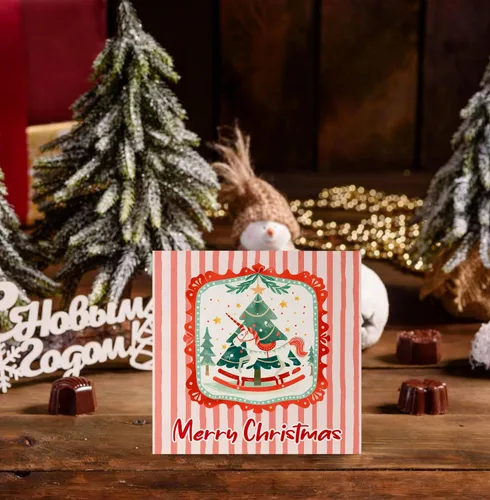 Vista 3 de KEUSPI Cartel de madera rústica rosa con texto en inglés "Merry Christmas", decoración de escritorio de Navidad preparada, árbol de Navidad, caballo