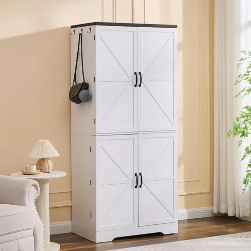 Vista 8 de LIDYUK Armario Armoire - Armario de almacenamiento de 72 pulgadas de alto con barra para colgar, estantes y cajón, armario independiente con puerta