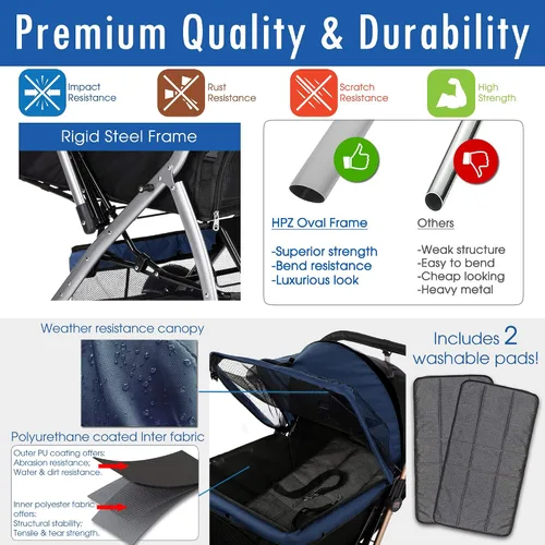 Vista 2 de HPZ Pet Rover - Cochecito de viaje resistente para perros, gatos y mascotas, con compartimento convertible, entrada sin cremallera, mango