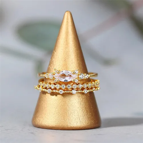 Vista 6 de ONBRIG Anillos delicados de oro para mujer, chapados en oro de 14 quilates, apilables, para niñas, tamaño 6-11, circonita cúbica, juego de anillos