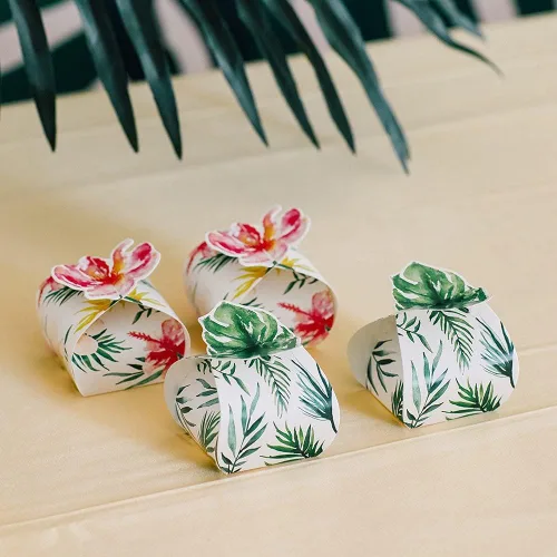 Vista 3 de Cajas de papel de regalo de boda de forma única, hoja de palmera, juego de 10