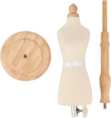 Vista 9 de Maniquí femenino con soporte, 18-23 pulgadas de altura ajustable forma de vestido cuerpo de maniquí con base de madera, vestido de maniquí pinable