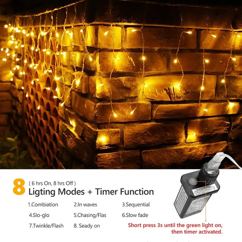 Vista 2 de Toodour Luces de Navidad de carámbano para exteriores, 29.5 pies, 360 luces LED de decoración de Navidad con 60 gotas, 8 modos, conectables, luces