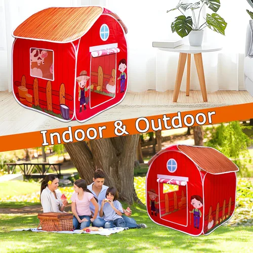 Vista 6 de Tienda de campaña para niños, granero desplegable para niños, casa de juegos portátil plegable para interiores y exteriores para niños y niñas