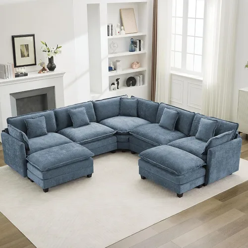 Vista 67 de Sofá modular en forma de nube de 113 pulgadas, sofás de asiento profundo de gran tamaño para sala de estar, sofá modular tapizado de chenilla