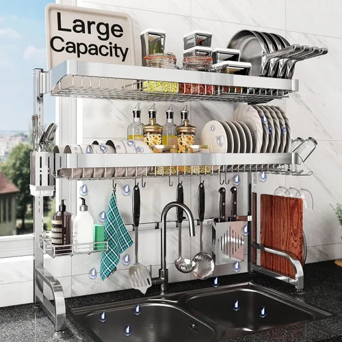 Vista 9 de BOOSINY Over The Sink Dish Drying Rack with Utensil and Cup Holder Negro