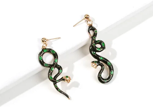 Vista 2 de Pendientes de serpiente de boca abierta vintage feroz con forma de serpiente de cobra de Egipto con puntos de serpiente para mujeres y niñas