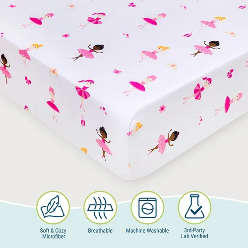 Vista 3 de Wildkin Sábana bajera ajustable 100% microfibra para niños, suave y transpirable, bailarina