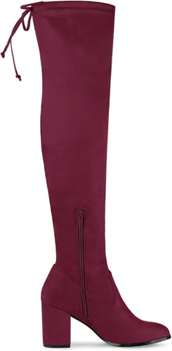 Vista 6 de Allegra K Botas altas por encima de la rodilla con tacón grueso y punta redonda para mujer