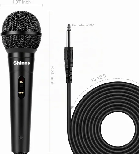 Vista 5 de Shinco - Micrófono de mano con cable, micrófono vocal dinámico cardioide con cable de 13 pies e interruptor de encendido/apagado, ideal