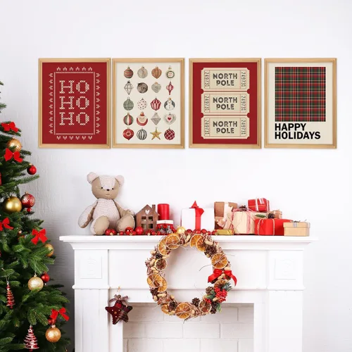 Vista 6 de Juego de impresiones de arte de pared de Navidad de Wheatwin, carteles de pórtico norte modernos y estéticos, decoración feliz de vacaciones