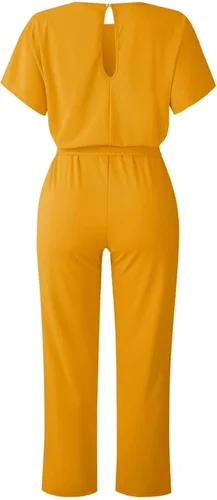 Vista 5 de OVERMAL Mono de verano para mujer, holgado, casual, cuello redondo, manga corta, color liso