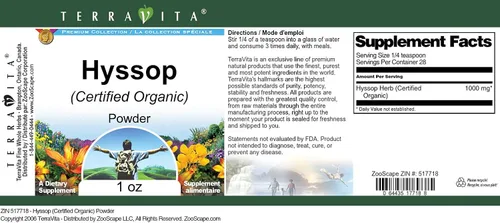 Vista 4 de Hisopo (Certificado Orgánico) Polvo (1 oz, ZIN: 517718)