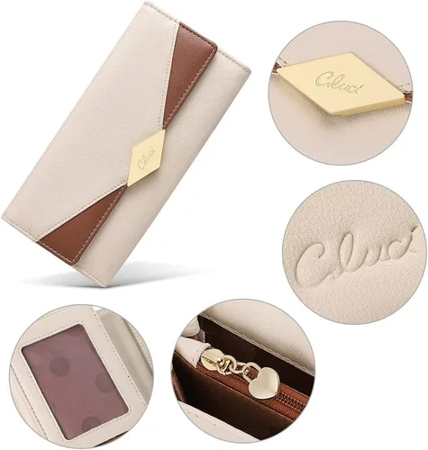 Vista 13 de CLUCI Cartera de cuero triple grande para mujer