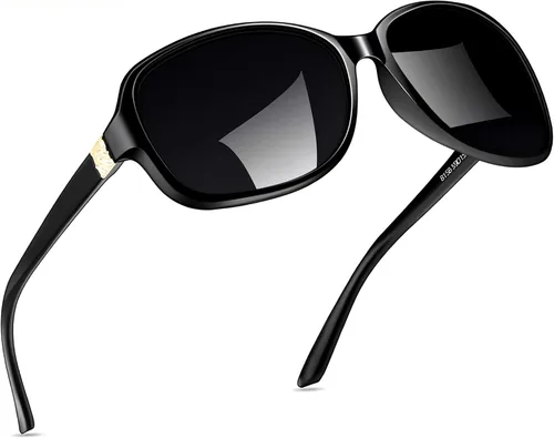 Vista 44 de SIPHEW - Gafas de sol polarizadas para mujer, gafas de sol cuadradas clásicas para mujer con protección UV Gafas de sol polarizadas negras A01