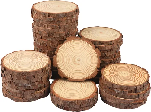 Vista 9 de 4 piezas de rodajas de madera natural de 10-12 pulgadas, círculos de madera de pino sin terminar con corteza para posavasos, manualidades DIY
