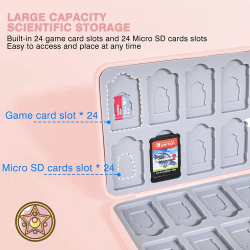 Vista 3 de DLseego Sailor Moon Switch - Funda para juegos con 24 ranuras para Switch Switch Lite y Switch OLED Tarjetas de juego y tarjeta Micro SD caja