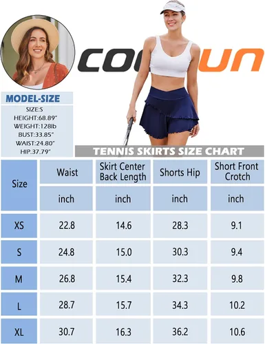 Vista 6 de COOrun Falda de tenis para mujer, falda pantalón de golf cruzada UPF 50+, falda atlética ligera con 3 bolsillos para entrenamiento de pickleball