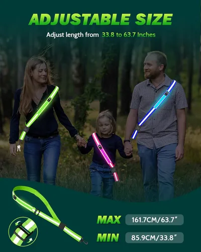 Vista 3 de Fitense LED Reflective Belt Sash - 5 Lights Colors & 3 Light Modes High Visibility Night Safety Belt, Rechargeable Light Up Running Gear Adjustable