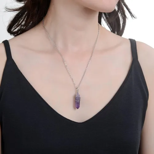 Vista 2 de 1 collar con colgante de piedras preciosas naturales cristal curativo cuarzo reiki chakras joyas de 18 pulgadas regalo de cumpleaños para mujeres