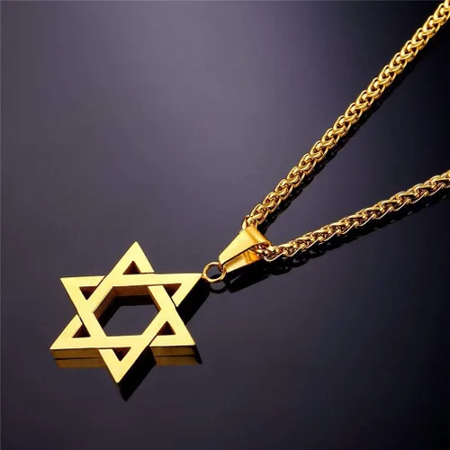 Vista 4 de JTTBIGV Collar con colgante hexagonal de estrella de David, de acero inoxidable, Israel, Magen, David, Jewish Jewelry para hombres y mujeres, cadena