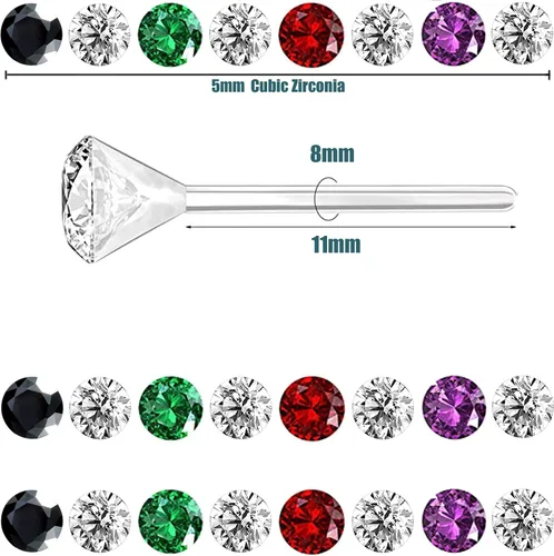 Vista 2 de Aretes de plástico antialérgicos para orejas sensibles, respaldos de silicona suave, kit de aretes de tuerca de circonita cúbica, 2mm, 3mm, 4mm, 5mm