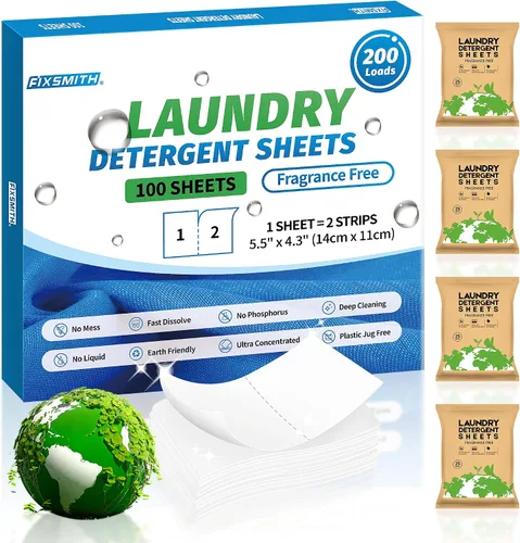 Vista 16 de FIXSMITH Hojas de detergente para ropa – 60 cargas (30 hojas) aroma de lino fresco – hipoalergénicas, ecológicas, hojas de jabón de lavandería ultra