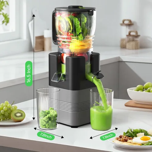 Vista 2 de Exprimidor de prensa en frío de 400 W, conducto de alimentación de 5.8 pulgadas de ancho, máquina exprimidora lenta para frutas y verduras enteras