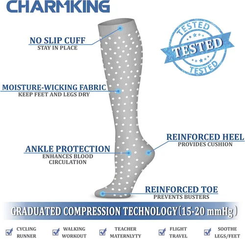 Vista 5 de CHARMKING Calcetines de compresión para mujeres y hombres (4 pares) de 15 a 20 mmHg es el mejor apoyo para atletismo, correr, ciclismo