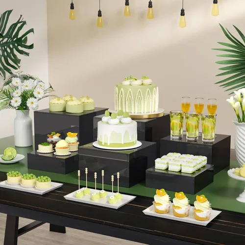 Vista 2 de HIIMIEI Elevadores de buffet, elevadores de alimentos para mesa de bufé, estante de exhibición para catering, postres coleccionables, figuras