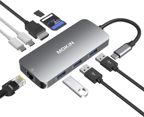 Vista 10 de Estación de acoplamiento USB C Estación de acoplamiento tipo USB C a adaptador HDMI para monitor dual 4K@60HZ para MacBook Pro 2020-2016, MacBook