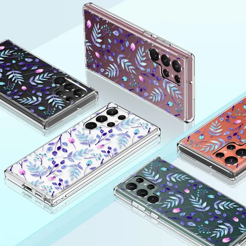 Vista 6 de Funda para Galaxy S22 Ultra, transparente para niñas y mujeres, resistente, a prueba de golpes, funda rígida para Samsung Galaxy S22 Ultra, azul