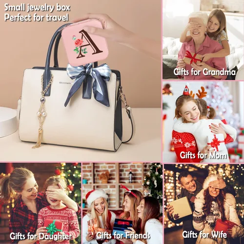 Vista 7 de Joyero de viaje, organizador de joyas pequeño, mini joyero con espejo, regalo perfecto para damas de honor para bodas, el mejor regalo para mujeres