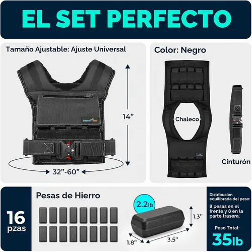 Vista 4 de Weighted Vest Adjustable for Men and Women – Workout Weight Training Vest for Fitness, Running, Strength, Exercise & Cross Training