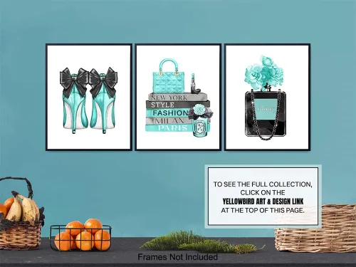 Vista 5 de Glam - Decoración de pared – Perfume de diseñador, zapatos, bolsos – Regalo de diseño de alta moda para fashionista – Arte de pared de alta costura