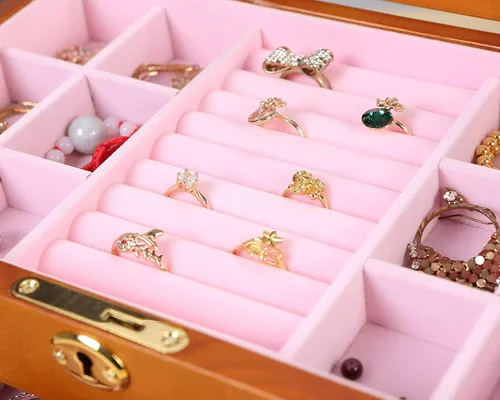 Vista 3 de Wolfroady Joyero de madera para mujer, caja organizadora de madera Solild para joyas, relojes, collar, anillo, caja de almacenamiento, cereza