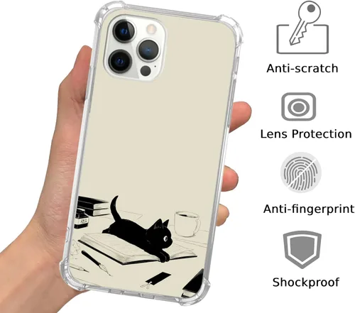 Vista 2 de Funda de gato negro y libros compatible con iPhone 15 Pro Max, bonita funda de gato negro para iPhone 15 Pro Max, funda de TPU para teléfono