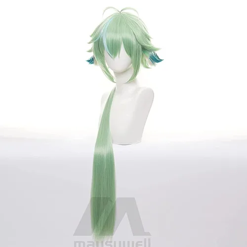 Vista 3 de Peluca de anime Genshin Impact Sucrose Cosplay peluca verde degradado largo con gorra de peluca gratis para Comic Con, espectáculo de cosplay