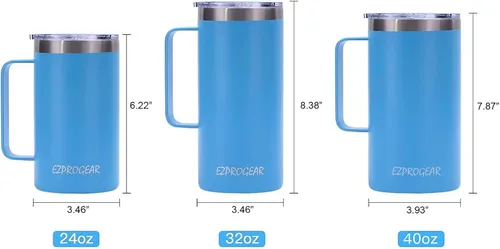 Vista 4 de Ezprogear Taza de café de acero inoxidable de 32 onzas con aislamiento y asa, tapa (32 onzas, taza rosa clavel) Vaso aislante, con asa, con tapa