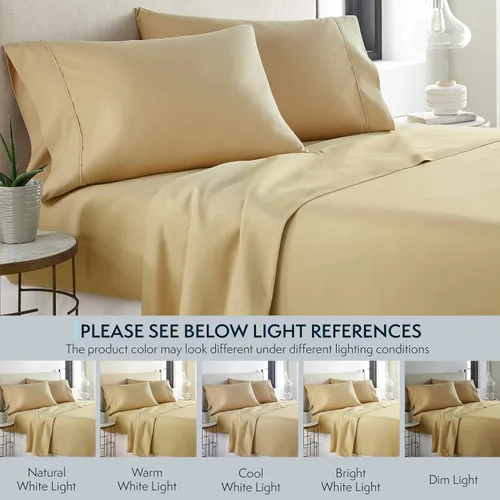 Vista 4 de 2 piezas con conjunto de fundas de almohada colección HC, 1500 hilos contados de calidad egipcia (muchos tamaños y colores). Camel