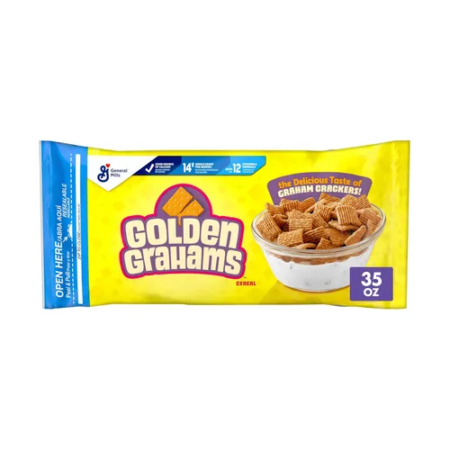 Vista 14 de Golden Grahams Cereal de desayuno, grano entero, 11.7 onzas Graham Cracker Taste, 0.45 oz de grano entero por porción, 12 vitaminas por porción