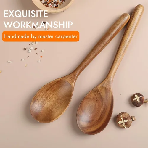 Vista 5 de Cuchara de cocina de madera de acacia, cucharas de servir para mezclar y agitar, utensilios de cocina antiadherentes, cucharón para sopa, guisos