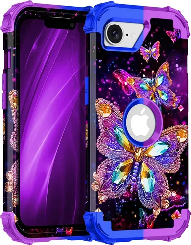 Vista 13 de Miqala Funda para iPhone 12, iPhone 12 Pro, que brilla en la oscuridad, tres capas, resistente a los golpes, protección de plástico duro + funda
