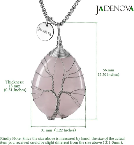 Vista 4 de JADENOVA Collar de cristal curativo para mujer colgante de árbol de la familia con alambre envuelto en alambre y colgante de lágrima curativa