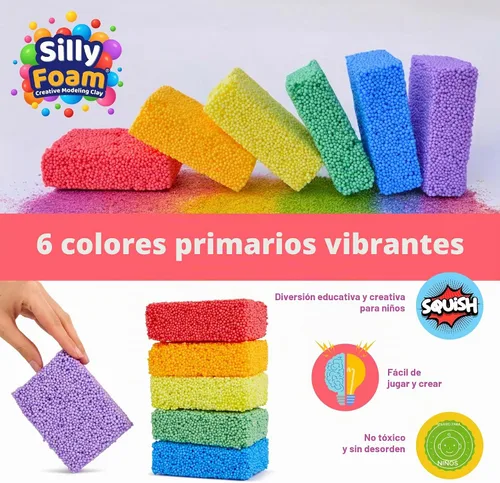 Vista 3 de Espuma Tonta, Cuentas de Espuma de Modelado Creativo, Paquete de 2 de 6 Primarios + 6 Bloques Pastel Neón, Sin Slime Sin Desorden, Perfecto
