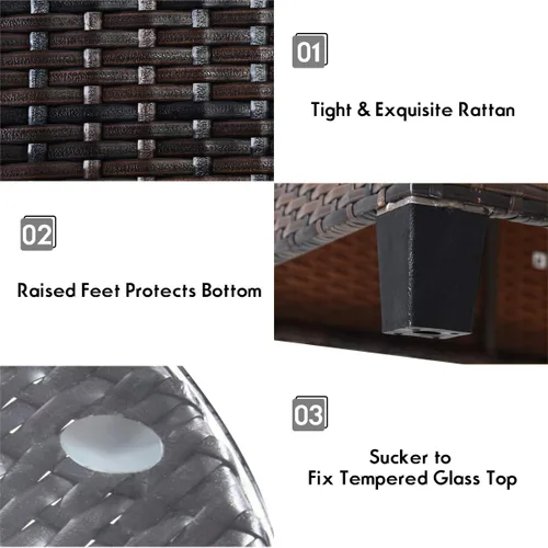 Vista 6 de Tangkula - Juego de muebles de patio de 4 piezas en forma de C de mimbre para exteriores, con cojines y mesa de centro con cubierta de cristal
