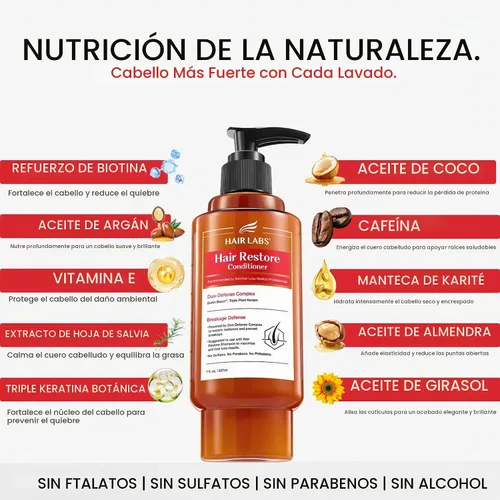 Vista 2 de HAIRLABS - Acondicionador de queratina y biotina para cabello dañado, 7