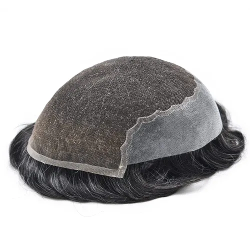Vista 29 de Toupee de cabello humano indetectable para hombres, sistema de reemplazo de cabello natural para hombres, pieza de cabello gris para hombres