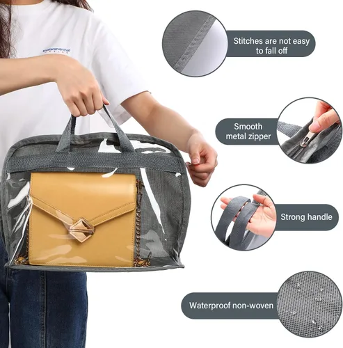 Vista 4 de 15 bolsas para el polvo para bolsos, organizador de almacenamiento de bolsos, 3 tamaños, organizador de bolsos transparentes para colgar bolsas