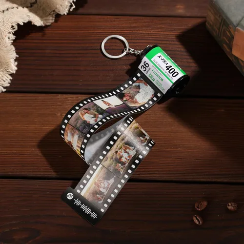 Vista 4 de Llaveros personalizados con fotos, llavero personalizado con rollo de película de cámara de imagen, regalo para novio